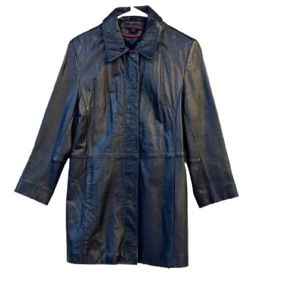 Anne Klein Leather Trench Coat Jacket S - Picture 2 of 8